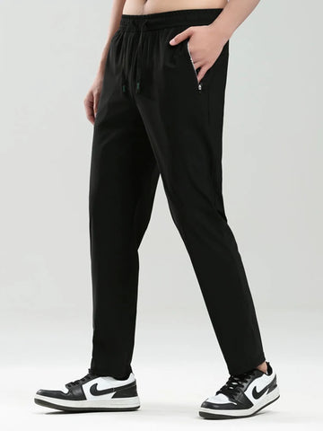 Summer Zip Pockets Sweatpants Men Sportswear Quick Dry Nylon Ice Silk Casual Track Pants Male Loose Sport Trousers